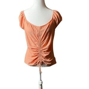 The General Good‎ Women's Blouse L Peach Tie Front Cross Back-Stitch Fix NWOT